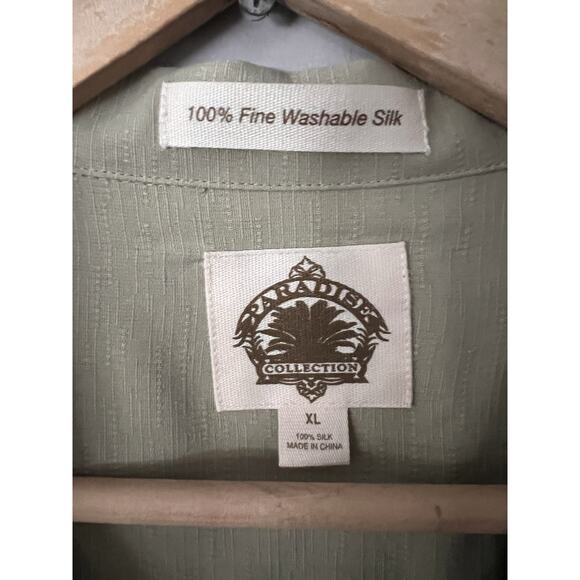 Paradise Collection Olive Green Button Down Hawaiian Washable Silk Shirt Mens XL - Picture 3 of 3